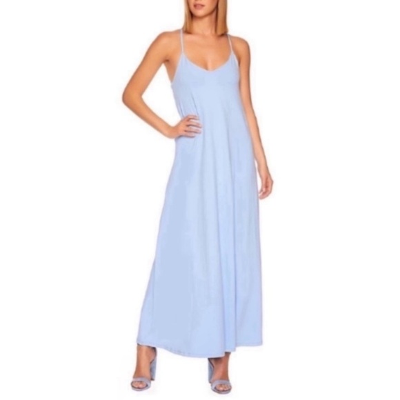 Susana Monaco Racer String Maxi Dress Sundress Medium Wedding Guest Blue NEW - Picture 4 of 5